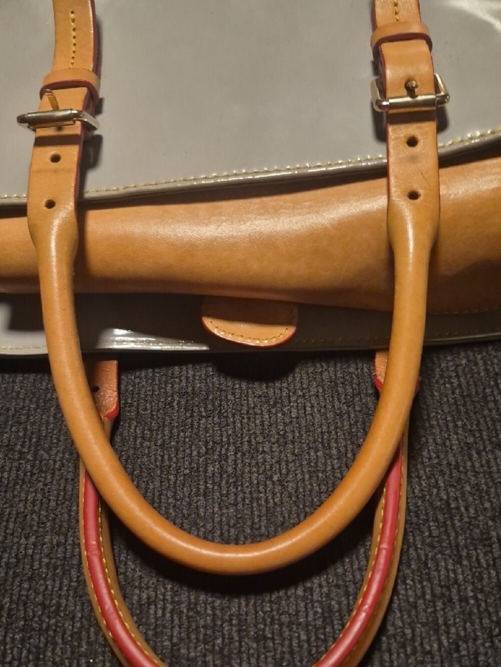 Dooney & Bourke Cream Satchel with Tan Trim and Handles - Picture 4 of 12